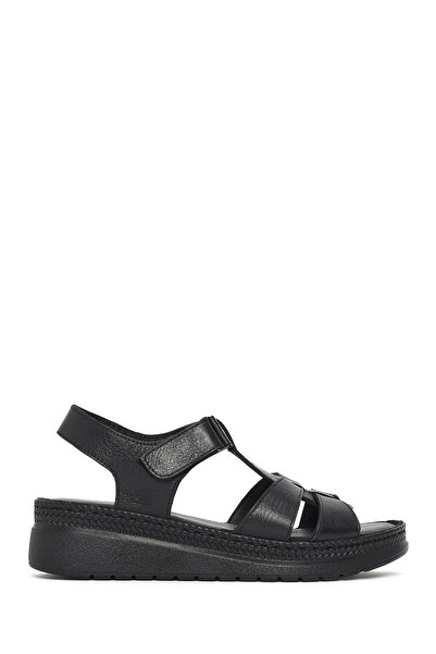 Derimod Γυναικεία μαύρα δερμάτινα άνετα σανδάλια με χοντρή σόλα 26SFD411818