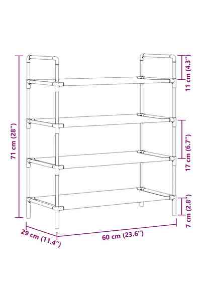 vidaxl Shoe Rack with 4 Shelves Metal and Non-woven Fabric Silver