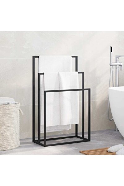 vidaxl رف مناشف قائم بذاته أسود 48x24x79 سم حديد