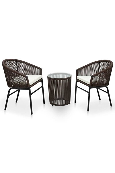 vidaxl Set mobilier de bistro cu perne, 3 piese, maro, ratan PE