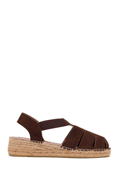 Derimod Women's Brown Suede Leather Espadrille Sandals 26Sfd205510