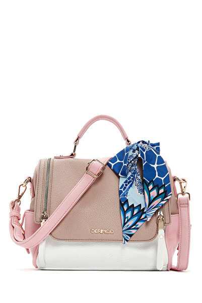 Derimod Γυναικεία τσάντα ώμου με ροζ μακρύ λουράκι και λεπτομέρεια αξεσουάρ 2...