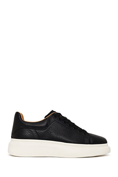 Derimod Men's Black Lace-Up Thick Soled Patterned Leather Sneaker 26Sfd6987Ft