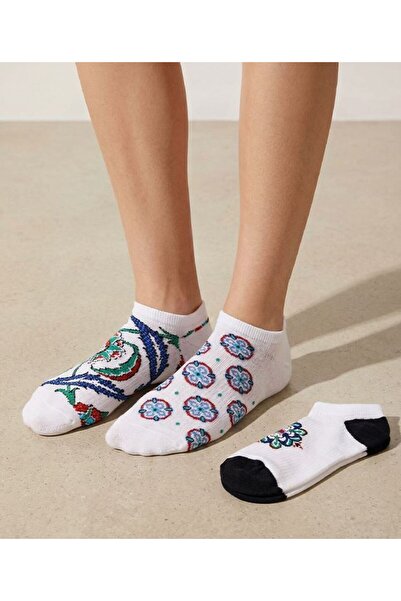 Bross Γυναικείες κάλτσες sneaker 3 τεμαχίων με σχέδιο Çini Motif