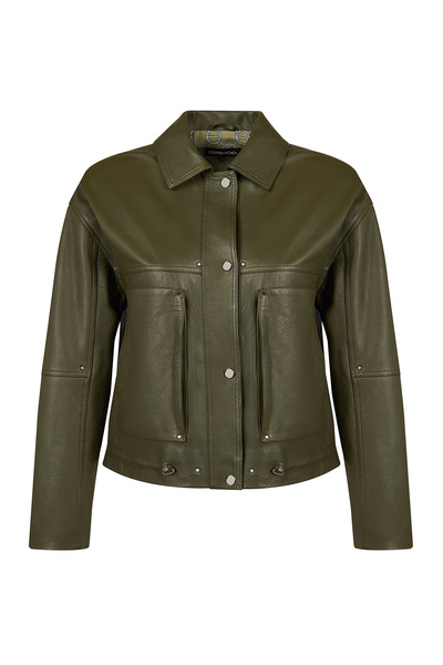 Derimod Madlen Women's Green Oversized Leather Jacket 26Sgd5633S7
