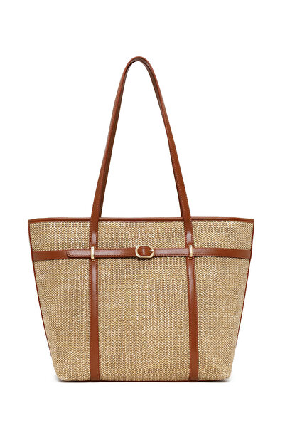 Derimod Γυναικεία τσάντα ώμου σε μπεζ χρώμα από ψάθινο υλικό 26SBD2311M7