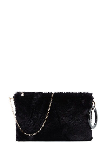 Derimod Women's Black Chain Strap Plush Portfolio Bag 25Wbd2206Ph