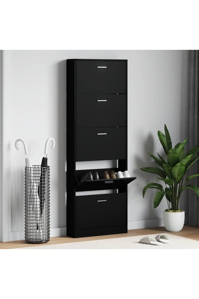 vidaxl Shoe Cabinet Black 59x17x169 cm Engineered Wood