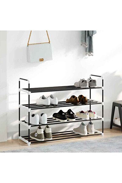 vidaxl Shoe Rack with 4 Shelves Metal and Plastic Black