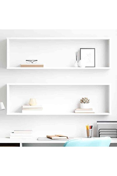 vidaxl رف حائط مكعب قطعتين أبيض 100×15×30 سم من الخشب الهندسي