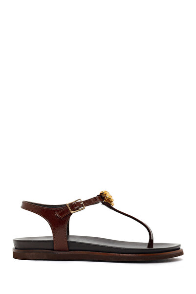 Derimod Γυναικεία δερμάτινα σανδάλια σαγιονάρες με καφέ αγκράφα 26SFD204316