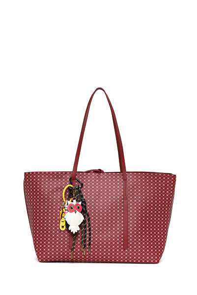 Derimod Women's Burgundy Printed Shoulder Bag with Accessories 26Pbd272626