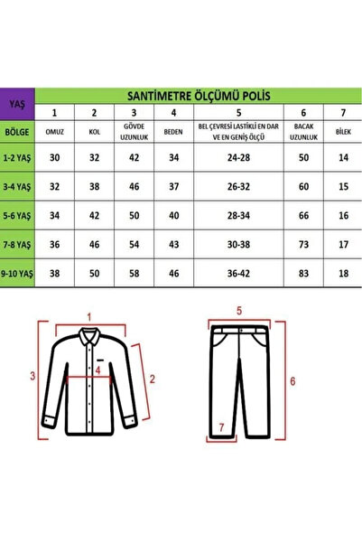 HRŞYTREND HERŞEYTREND Kız&Erkek Çocuk Polis Kıyafeti (Şapka, Gömlek, Pantolon...