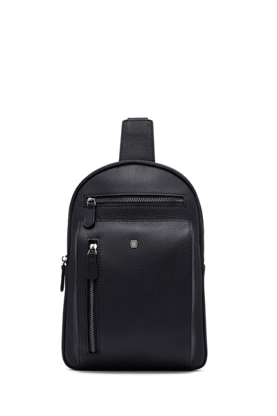 Derimod Ανδρική μαύρη δερμάτινη τσάντα χιαστί 25SBD3532FT