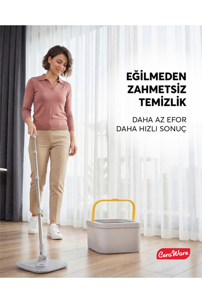 Ceraware Dual System Mop Seti Temiz Kirli Su Ayrımlı Hijyenik Temizlik Sistemi Ergonomik Kullanım