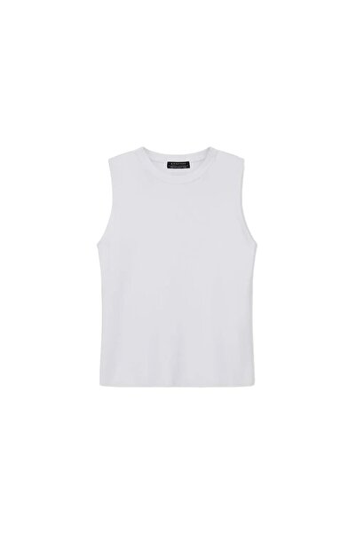 Armani Exchange Γυναικείο λευκό φανελάκι με κανονική εφαρμογή, κεντημένο με λ...