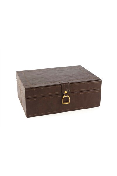 Mikasa Moor Brown Gold Leather Box with Handle 26X19X10Cm
