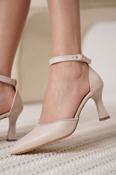 Alice Dress Γυναικεία παπούτσια με τακούνι σε μπεζ χρώμα με πέτρα TR12MS02C