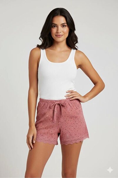 Mestore Solid Color Mini Floral Pattern Combed Cotton Women's Home Shorts Leg...