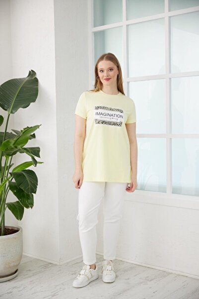 Moodbasic YENİ MOODBASİC KADIN TAŞLI BASKILI T-SHİRT MB27.182
