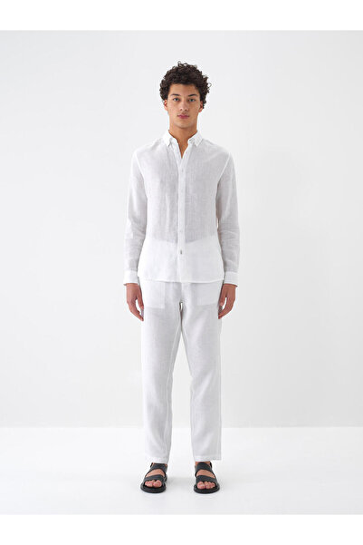 Xint Men's White 100% Linen Regular Fit Shirt