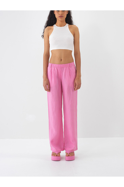 Xint Kadın Pembe %100 Keten Regular Fit Pantolon