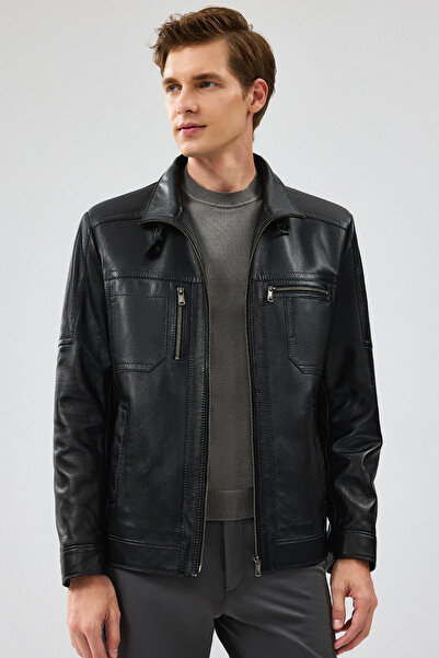 Derimod Muller-X Men's Black Leather Jacket 24Wge65151M