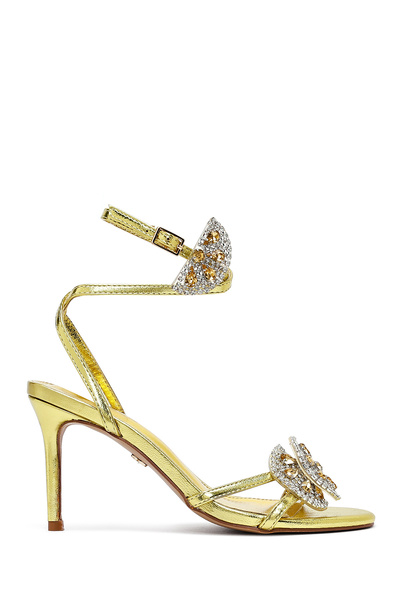 Derimod Γυναικεία κίτρινη πόρπη στον αστράγαλο με πέτρα με λεπτό τακούνι παπο...