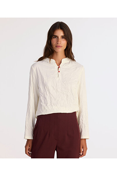 Regular Judge Collar Long Sleeve Blouse