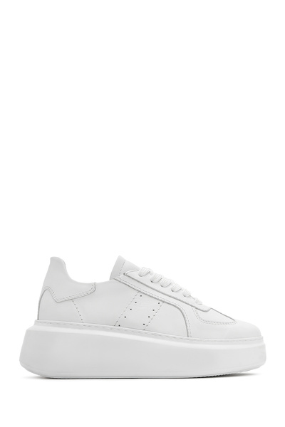 Derimod Women's White Lace-Up Thick Sole Leather Sneaker 25Sfd 510918