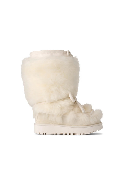 UGG Kadın Uzun Boy Kürklü İp Bağlamalı Düz Taban Beyaz Bot & Bootie
