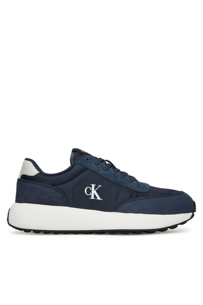 Calvin Klein Erkek Rahat Yüksek Taban CK Logolu Deri Lacivert Sneaker