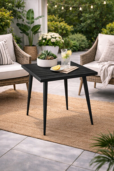 Generic Modern Side Table in Black with a Wooden Top, Adding a Warm and Pract...
