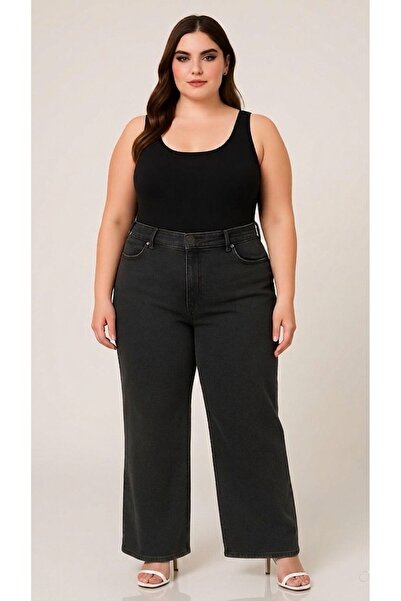 FİVA JEANS بنطلون جينز نسائي فاخر مقاس كبير واسع الساق من الليكرا بقصة مريحة ...