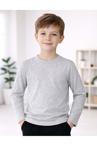 OrganicKid Basic Çocuk Gri Uzun Kol T-shirt