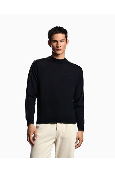 Emporio Armani Men's Regular Fit Round Neck Eagle Logo Long Sleeve Navy Blue ...