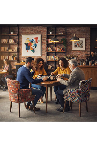 VETROWOOD Okey Masası Takımı 4 Berjerli Okey Oyun Masası 110x110 cm - Ceviz D...