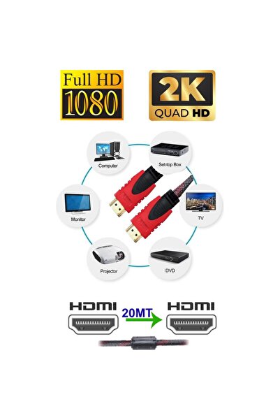 20 Metre Örgülü HDMI Kablo - 20 Metre HDMI to HDMI Kablo Örgülü Form 1.4V
