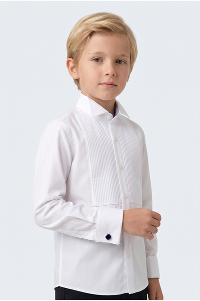 Doctor junior Πουκάμισο σμόκιν για αγόρια σε λευκό χρώμα με πιέτες και μανικε...