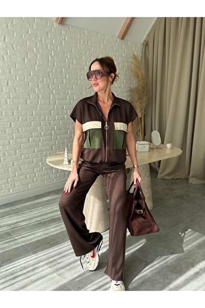 QİMYA BUTİK طقم مكون من قطعتين من BUKETLI للسيدات: سترة بدون أكمام من قماش ال...