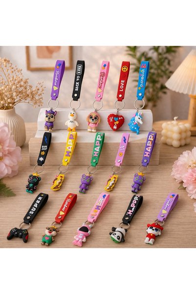 DESİGN Cute Figured Silicone Keychain Colorful & Fun Design 10 Pieces Multi Color