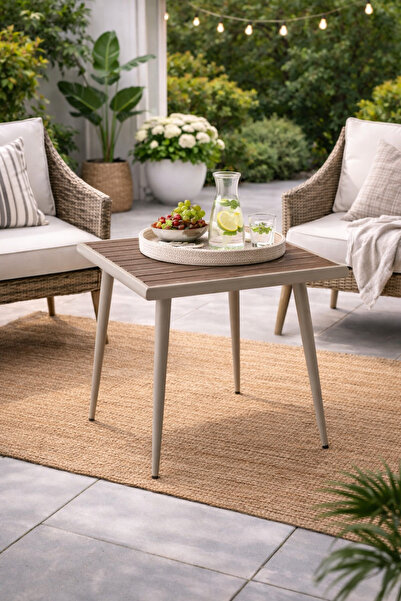 Generic Modern Side Table in Beige with a Wooden Top, Adding a Warm and Pract...