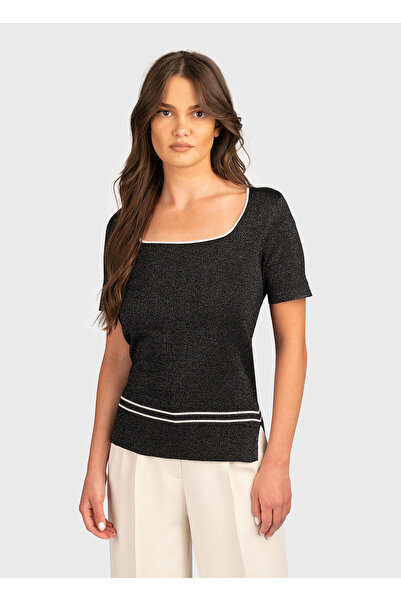 liu.jo Women's Regular Fit Square Neck Short Sleeve Black T-Shirt