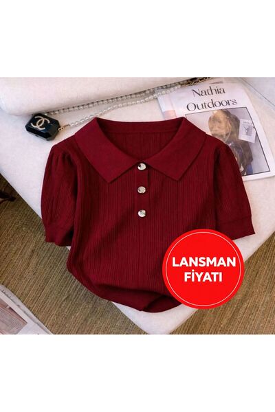 nathia outdoors Πλεκτό γυναικείο μπλουζάκι σε μπορντό χρώμα με λεπτομέρεια απ...