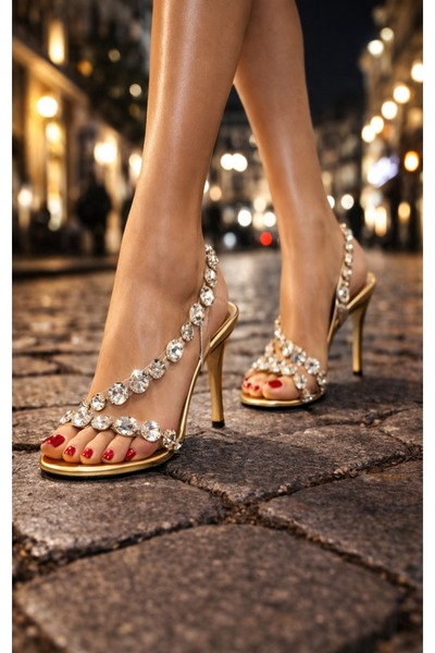 Giydim Gidiyor Neo Chic Stone Λεπτό τακούνι u Παπούτσια Χρυσά
