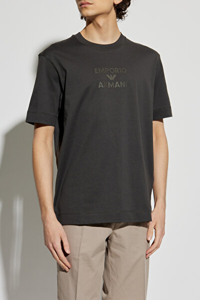 Emporio Armani Men's Regular Cut Round Neck 100% Cotton Short Sleeve Gray T-S...