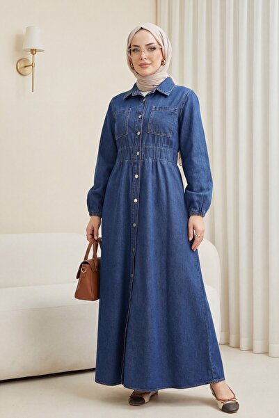 HİJABAYA Τζιν φόρεμα με ελαστική μέση και πλαϊνές τσέπες