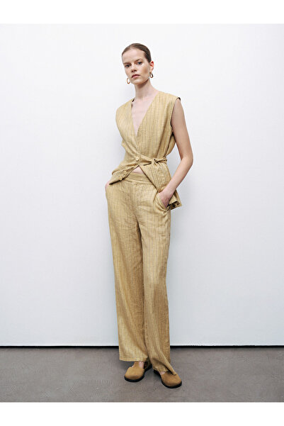 Nocturne Γυναικείο άνετο παντελόνι με ρίγες και φαρδιά μπατζάκια σε κίτρινο χ...