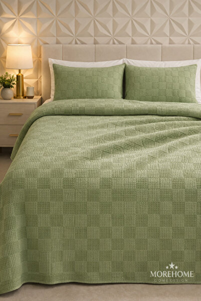 MORE HOME Çift Kişilik % 100 Pamuklu Pike Dama Desenli 240*260 Yeşil