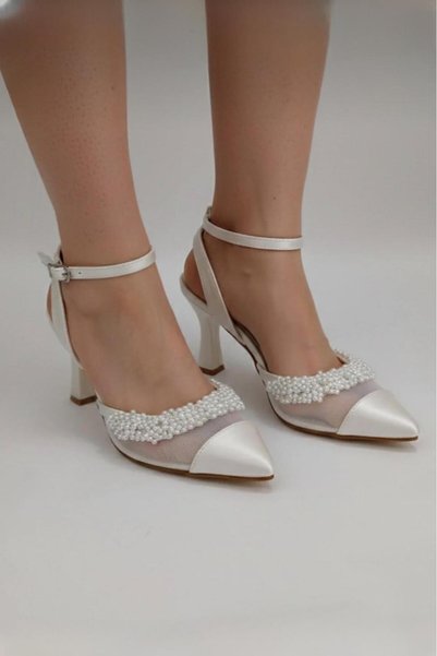 ModaNef Women's 7 cm Pearl Mesh Evening Dress Shoes